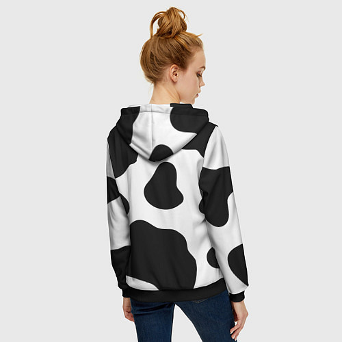 Женская толстовка на молнии Принт - пятна коровы / 3D-Черный – фото 4