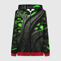 Толстовка на молнии женская Green black abstract, цвет: 3D-красный