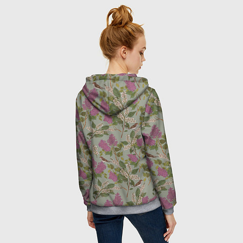 Женская толстовка на молнии Мухоловки и сирень / 3D-Меланж – фото 4