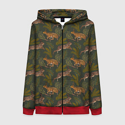 Толстовка на молнии женская Зайцы в еловых веточках, цвет: 3D-красный