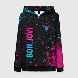Толстовка на молнии женская Bon Jovi - neon gradient: надпись, символ, цвет: 3D-черный