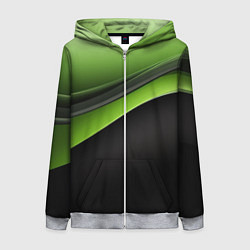 Женская толстовка на молнии Black green abstract