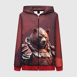 Толстовка на молнии женская Бронированный медведь, цвет: 3D-красный