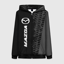 Толстовка на молнии женская Mazda speed на темном фоне со следами шин: по-верт, цвет: 3D-черный