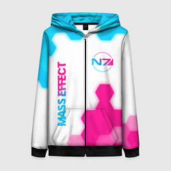 Женская толстовка на молнии Mass Effect neon gradient style: надпись, символ