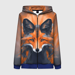 Толстовка на молнии женская Нарисованная огненная лиса, цвет: 3D-синий