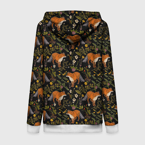 Женская толстовка на молнии Лисы и цветы / 3D-Белый – фото 2