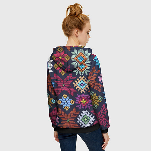 Женская толстовка на молнии Орнамент удмуртский / 3D-Черный – фото 4