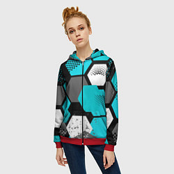 Толстовка на молнии женская Шестиугольники абстрактный фон, цвет: 3D-красный — фото 2