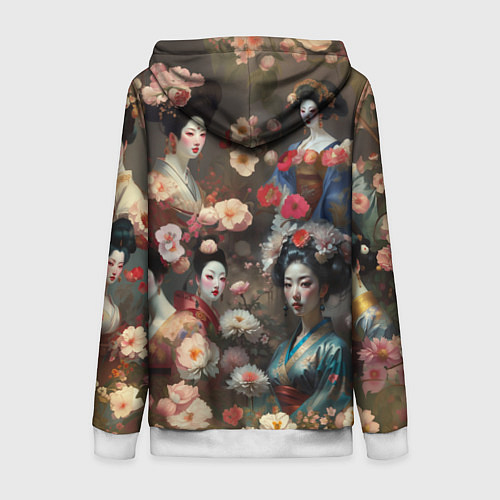 Женская толстовка на молнии Гейша в цветах / 3D-Белый – фото 2