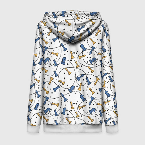 Женская толстовка на молнии Синие и желтые шахматные фигуры на белом фоне / 3D-Белый – фото 2