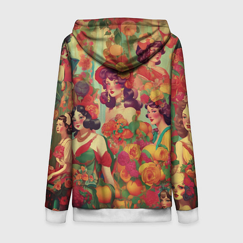 Женская толстовка на молнии Винтажные ретро леди и цветы / 3D-Белый – фото 2