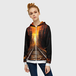 Толстовка на молнии женская Железная дорога на закате, цвет: 3D-белый — фото 2