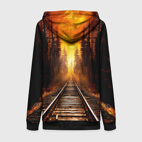 Женская толстовка на молнии Железная дорога на закате / 3D-Черный – фото 2