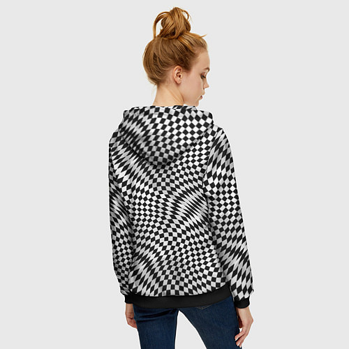 Женская толстовка на молнии Черно-белая шахматная иллюзия / 3D-Черный – фото 4