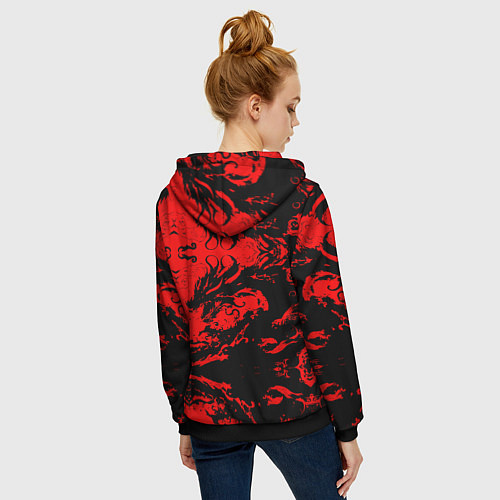 Женская толстовка на молнии Черный дракон на красном небе / 3D-Черный – фото 4