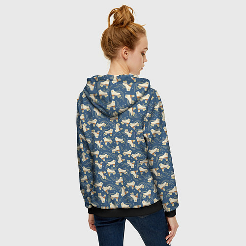 Женская толстовка на молнии Ретро ролики со смайлами на синем фоне / 3D-Черный – фото 4