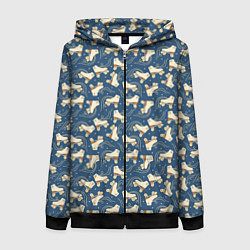 Толстовка на молнии женская Ретро ролики со смайлами на синем фоне, цвет: 3D-черный