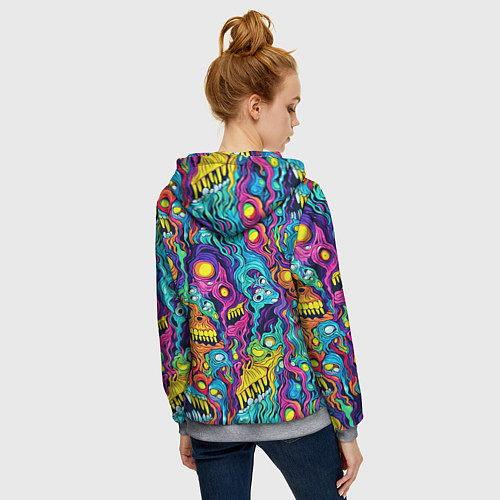 Женская толстовка на молнии Кислотные психоделические черепа / 3D-Меланж – фото 4