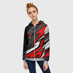 Толстовка на молнии женская Митсубиси - красный спортивный, цвет: 3D-меланж — фото 2