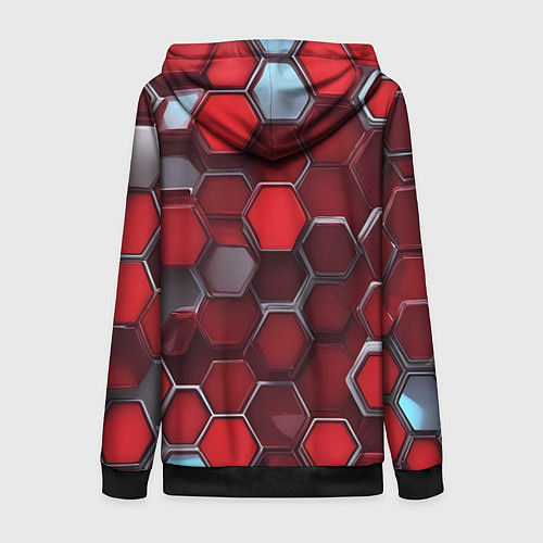 Женская толстовка на молнии Cyber hexagon red / 3D-Черный – фото 2