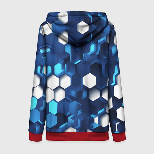 Женская толстовка на молнии Cyber hexagon Blue / 3D-Красный – фото 2