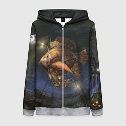 Женская толстовка на молнии Рыба-дирижабль в ночи