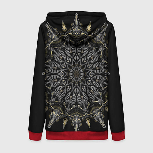 Женская толстовка на молнии Большая костяная мандала / 3D-Красный – фото 2