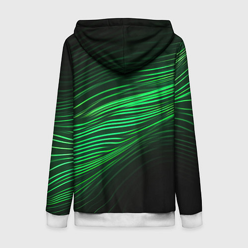 Женская толстовка на молнии Green neon lines / 3D-Белый – фото 2