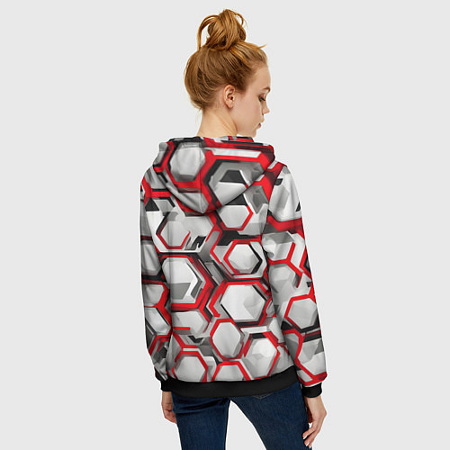 Женская толстовка на молнии Кибер Hexagon Красный / 3D-Черный – фото 4