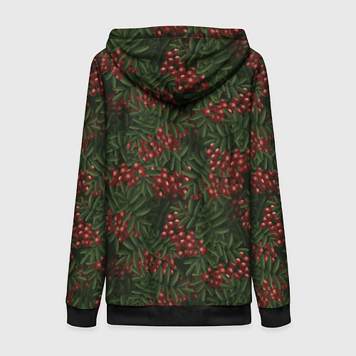 Женская толстовка на молнии Рябиновые ветки - паттерн / 3D-Черный – фото 2