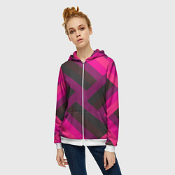Толстовка на молнии женская Розовый и тёмный паттерн, цвет: 3D-белый — фото 2