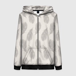 Женская толстовка на молнии Бежевый паттерн с перьями