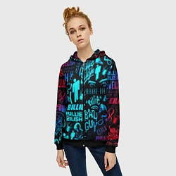 Толстовка на молнии женская Billie Eilish neon pattern, цвет: 3D-черный — фото 2