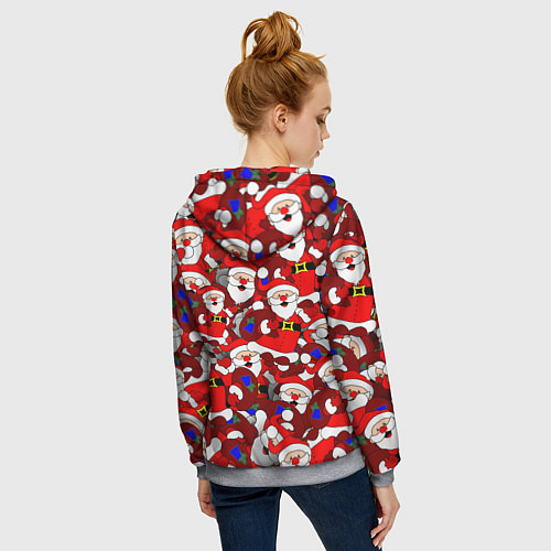 Женская толстовка на молнии Новогодний паттерн с дедами морозами / 3D-Меланж – фото 4