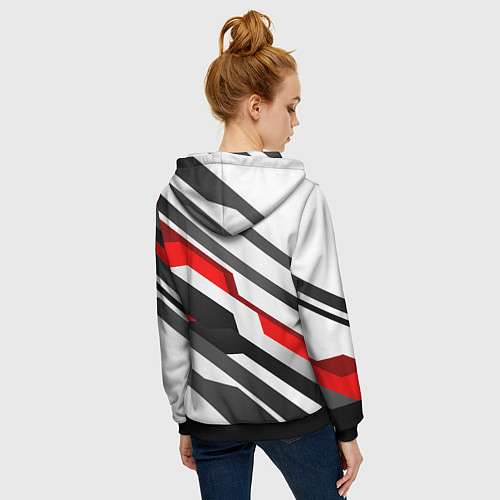 Женская толстовка на молнии Honda - red and white / 3D-Черный – фото 4