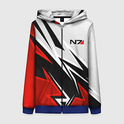 Толстовка на молнии женская N7 mass effect - white and red, цвет: 3D-синий