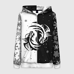 Толстовка на молнии женская Инь Янь - Драконы, цвет: 3D-белый
