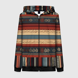 Толстовка на молнии женская Этнический принт в полоску, цвет: 3D-черный