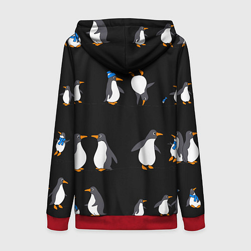 Женская толстовка на молнии Веселая семья пингвинов / 3D-Красный – фото 2