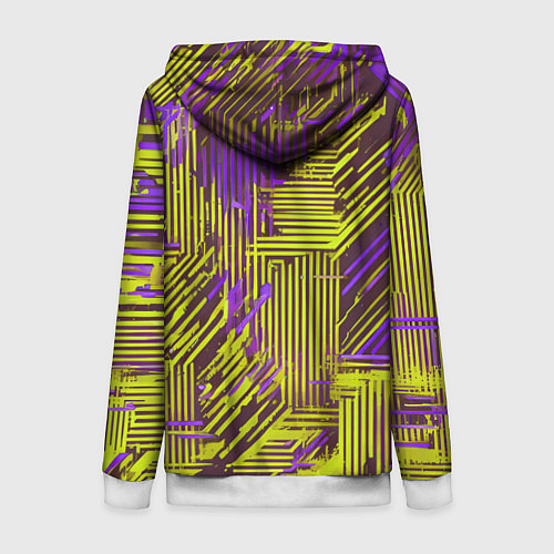 Женская толстовка на молнии Киберпанк линии фиолетовые и жёлтые / 3D-Белый – фото 2