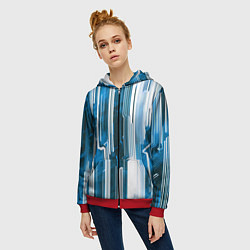 Толстовка на молнии женская Киберпанк полосы белый и синий, цвет: 3D-красный — фото 2