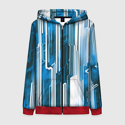 Толстовка на молнии женская Киберпанк полосы белый и синий, цвет: 3D-красный