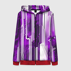 Толстовка на молнии женская Киберпанк полосы белый и фиолетовый, цвет: 3D-красный
