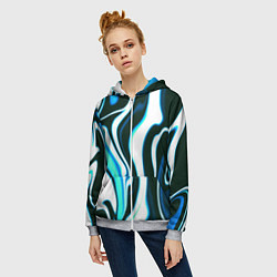 Толстовка на молнии женская Абстракция искажение белое с зелёным, цвет: 3D-меланж — фото 2