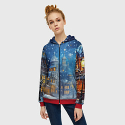 Толстовка на молнии женская Новогоднее настроение город, цвет: 3D-красный — фото 2
