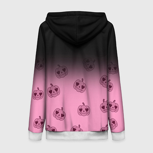 Женская толстовка на молнии Черно-розовый градиент и хэллоуинские тыквы паттер / 3D-Белый – фото 2