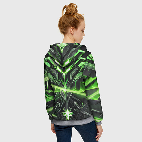 Женская толстовка на молнии Зелёный кибер рыцарь / 3D-Меланж – фото 4