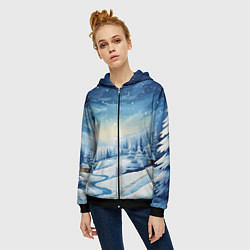 Толстовка на молнии женская Новогодняя опушка, цвет: 3D-черный — фото 2