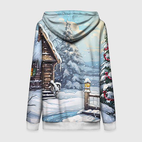 Женская толстовка на молнии Деревянный зимний домик / 3D-Белый – фото 2